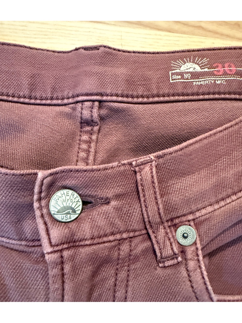 Faherty 5 pocket Terry Stretch jeans 30x28. Light burgundy.
